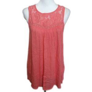 Venus sleeveless floral lace swing top, coral pink, 100% cotton, size S
